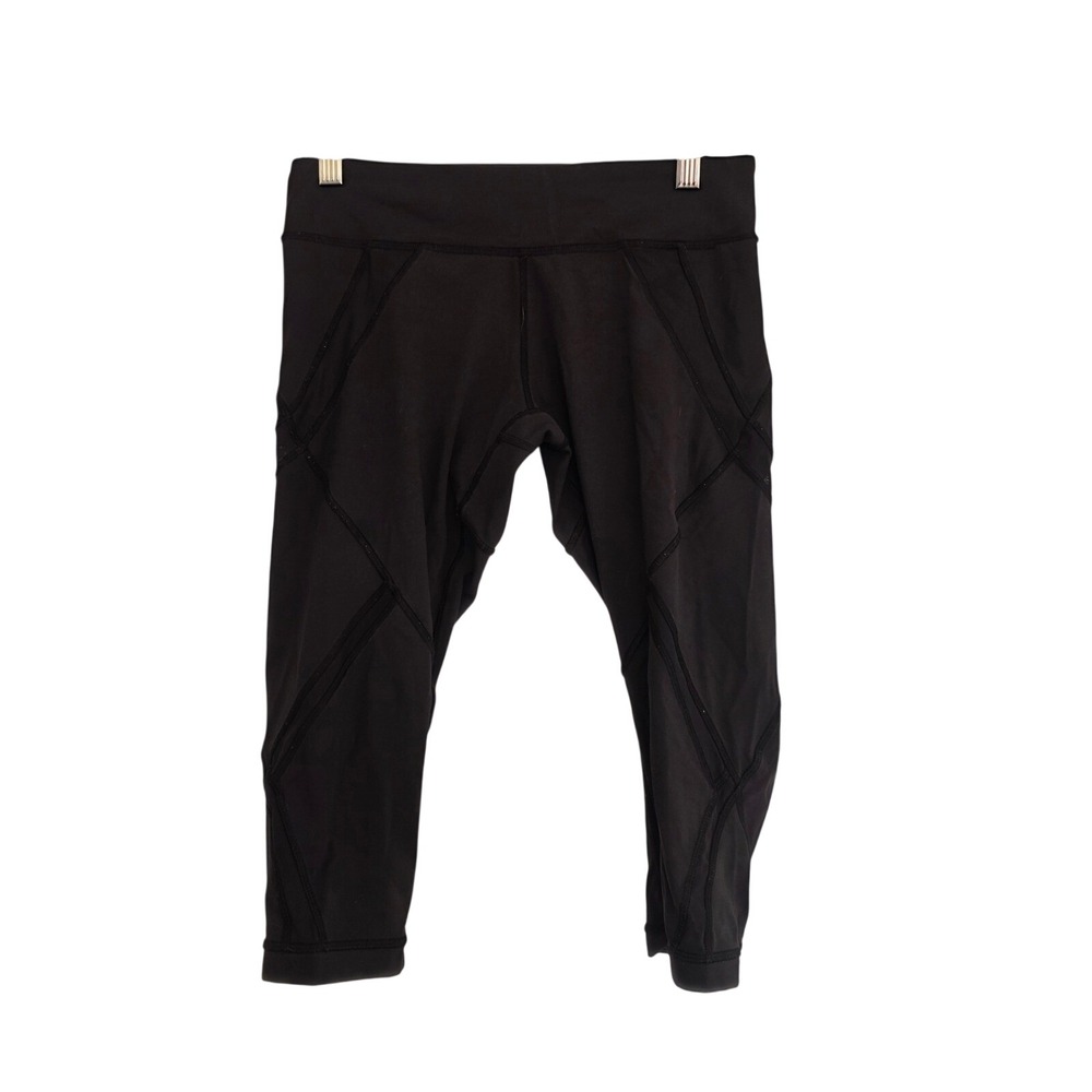 Lululemon Black Mesh Insert Cropped Leggings Athletic Pants Size 6